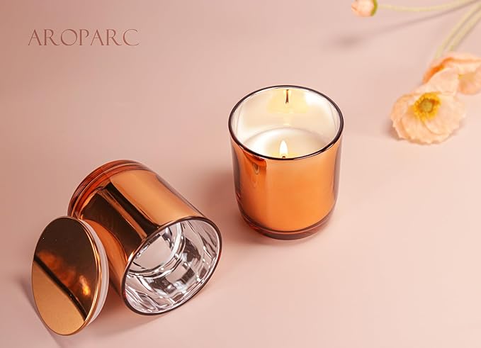 Aroparc Bulk Candle Jars with Lids, 10oz Elegant Candle Container for Candle Making 12 Pack Empty Candle Holder with Metal Lids Tumbler Jar Candle Tins Candle Making Supplies (Rose Gold)