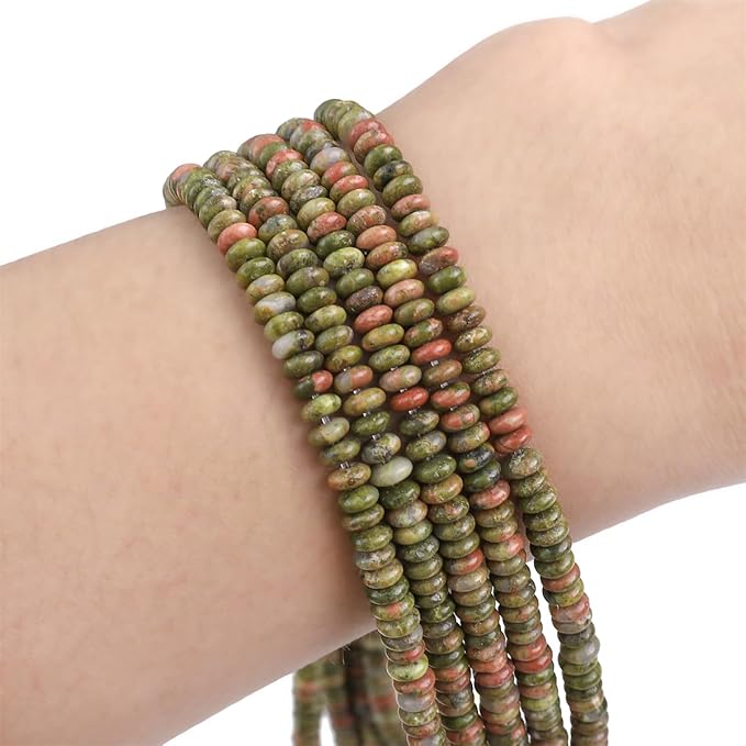 Natural Unakite Spacer Beads Caps Rondelle Disk Loose Beads for Beading Jewelry Making 4mmx2mm 38cm