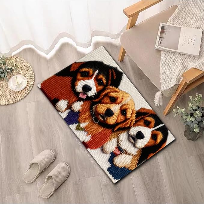 Latch Hook Kits for Adults, Pre-Printed Handmade Rug Crochet Yarns DIY Door Mat Kits for Home Decor Festival Gift 23.6"X15.8" (Three Dogs)