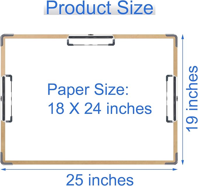 Acocony Drawing Board 18 x 24 Three Clip with Hardware Corner Guard Drawing Boards for Artists Hardboard Art Clipboard Low Profile Clip MDF Pack of 1