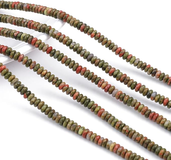 Natural Unakite Spacer Beads Caps Rondelle Disk Loose Beads for Beading Jewelry Making 4mmx2mm 38cm
