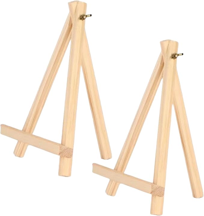 SARBUTER 2 Pcs Simple Wooden Easel Stand, Wood Tabletop Display Easels, Portable Outdoor Sketching Easel for Displaying Photos Decorative Paintings Art Crafts (Wood Easels*2)