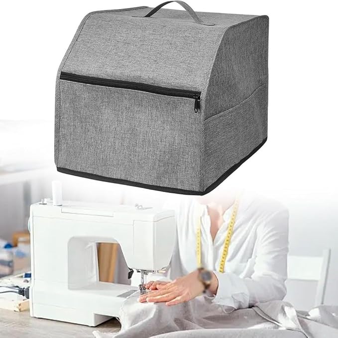 Overlock Sewing Machine Cover with Oxford Cloth and Multiple Storage Pockets, Protective Dust Shield for Serger or Overlock Machine, Fits 31.5 x 29 x 28.5 cm, Simpleto Clean for Home Sewing(Grey)