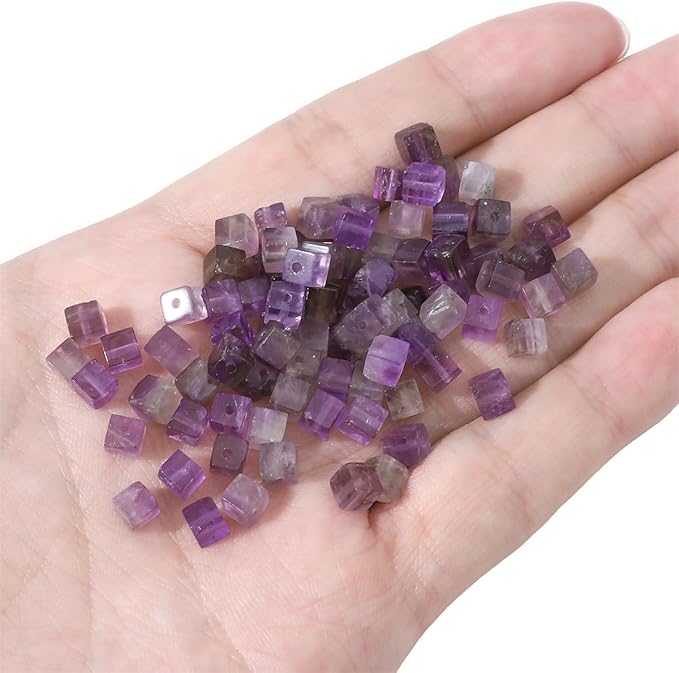Natural Amethyst Square Stone Beads 4x4mm 85pcs Cube Loose Semi Gemstone Beads for Jewelry Making Design