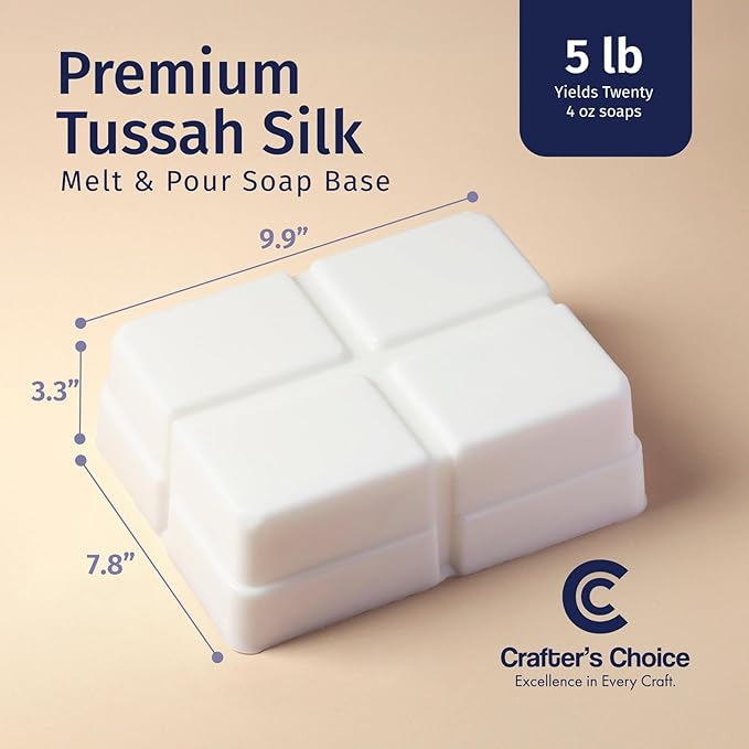 Crafter's Choice Premium Glycerin Melt and Pour Soap Base for Soap Making and DIY Crafting Projects, 5LB Block (Tussah Silk)