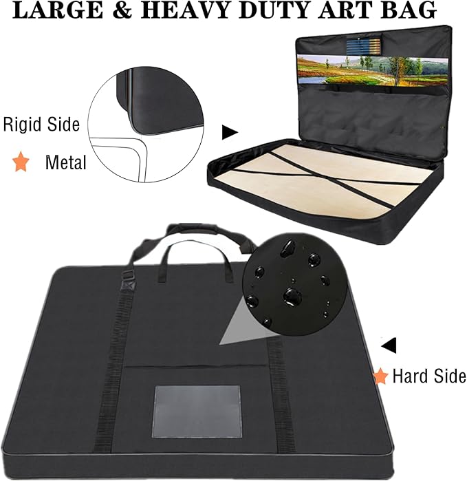 Hard Side Art Portfolio Case 24 X 36, Heavy Duty Art Carrying Bag With Metal Rigid Frame,Sturdy Fabric For Artwork,Photography,Canvas,Boards,Screen Monitors (Black)