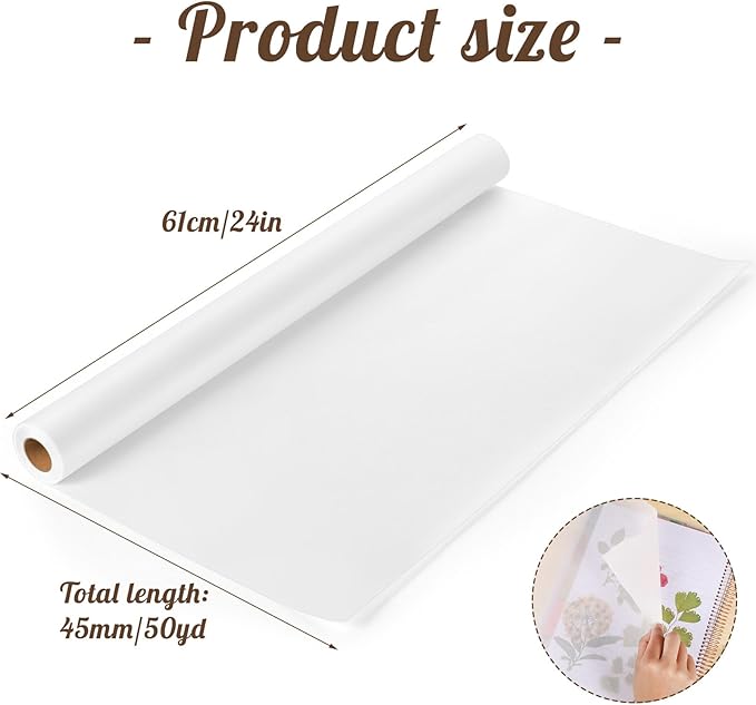 Tracing Paper Roll 24in x 50yd, White Trace Paper Pattern Paper Translucent Tracing Paper for Sewing, Drawing, Sketching, Gift Wrapping