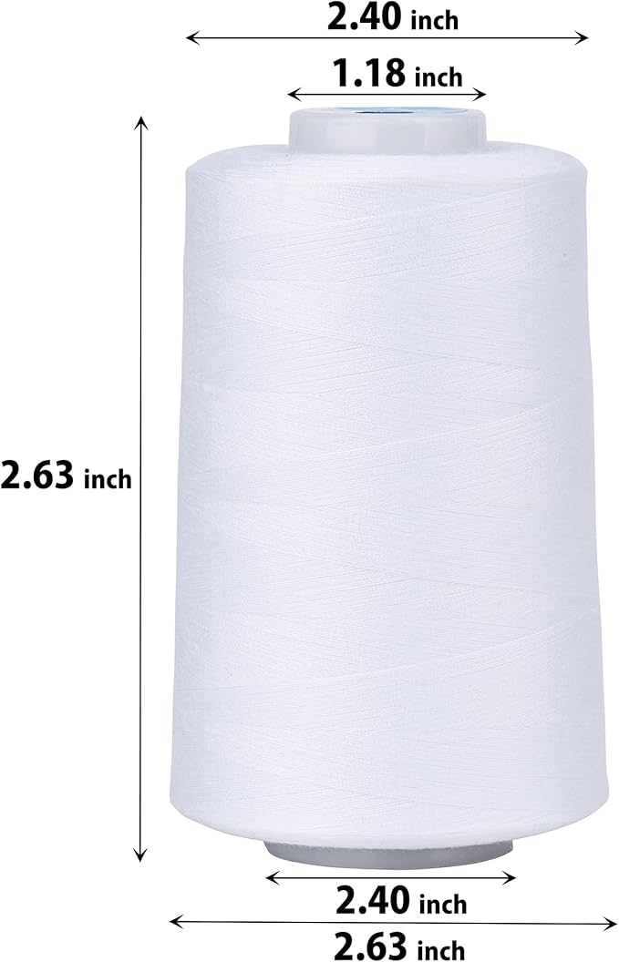Simthread All Purpose Sewing Thread from 100% Spun Polyester for Serger, Overlock, Merrow, Quilting Sewing 4 Big Cones of 5000M (5500 Yards) Each - 40S/2 2White + 2Black