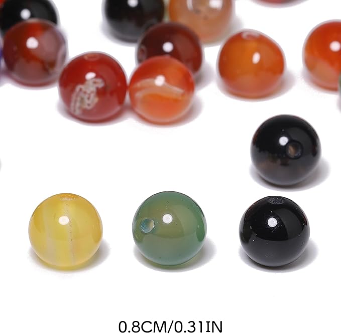 8mm Natural Multicolor Agate Beads for Jewelry Making Round Loose Gemstone Stones 1 Strand 15 Inch (45-48 pcs)