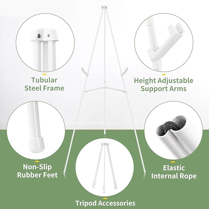 1 PCS White Easel Stand for Wedding Sign Stand, 65 Inch Adjustable Metal Easels for Display, Portable Folding Easel for Wedding, Display Show, Arts, Poster with Portable Bags
