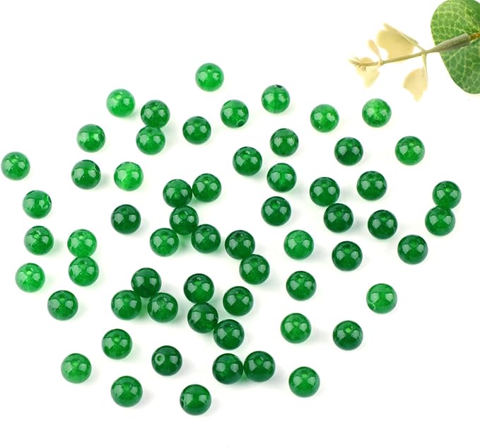 Natural Genuine Stones DIY Tiger Eye Round Spacers 6mm 200pcs Beading Loose Gemstone Hole Size 1mm Charm Smooth Beads for Bracelets Necklaces Earrings (Green Jade 6mm)