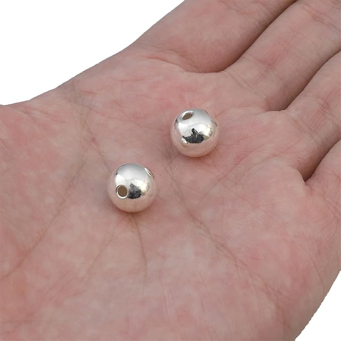 925 Sterling Silver Round Beads 10mm 2pcs for Jewelry Making Findings