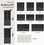 Vyre 71" Tall Farmhouse Bookshelves with Glass Doors, Set of 3 – Large Modular Bookcase with Adjustable Shelves, Storage Cabinet for Living Room, Kitchen, Home Office, Black