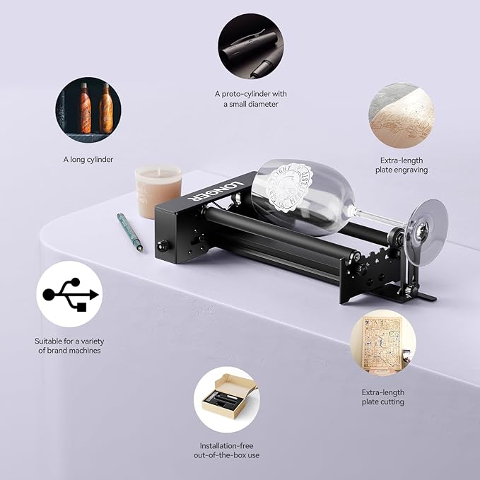 Longer Laser Engraver New-Rotary Roller, Y-axis 360° Rotation, Compatible with Other Brands of Engraver，a Good Partner for Laser Engraving Machine