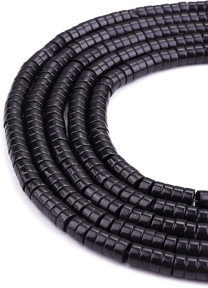 Natural Black Onyx Spacer Beads Caps Loose Semi Gemstone for Beading Jewelry Making 6mmx3mm 38cm