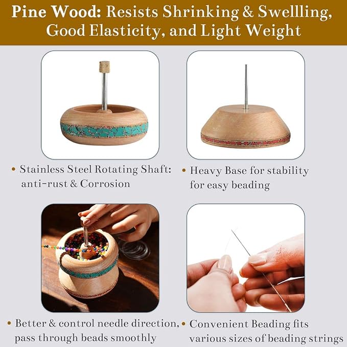 SHOP LC DELIVERING JOY Bead Spinner for Jewelry Making - Necklace Bracelet Maker with Big Eye Beading Needle and 3 mtr Wire Pinewood Wooden Birthday Gifts for Women- Turquoise & Red