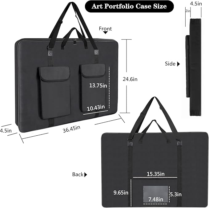Hard Side Art Portfolio Case 24 X 36, Heavy Duty Art Carrying Bag With Metal Rigid Frame,Sturdy Fabric For Artwork,Photography,Canvas,Boards,Screen Monitors (Black)
