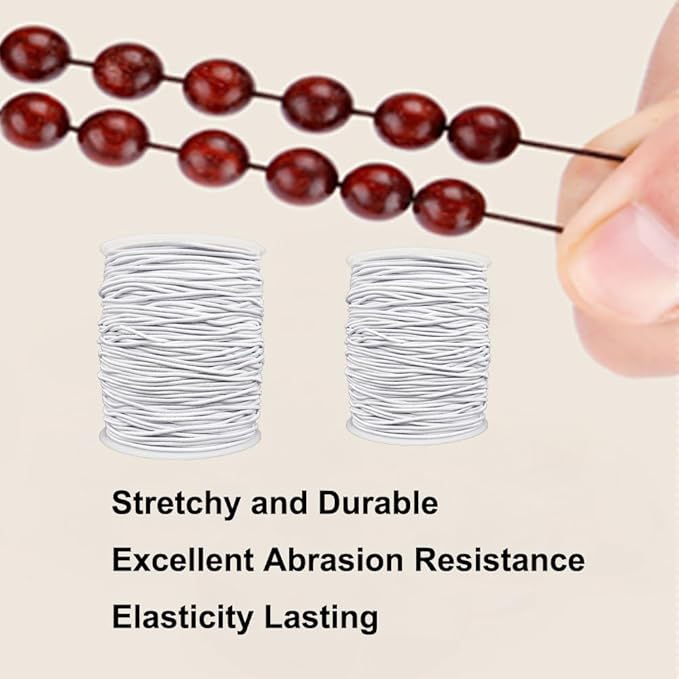 Stretchy String for Bracelets, 2 Rolls 1 mm Sturdy Elastic String Elastic Cord for Jewelry Making, Necklaces, Beading (White)