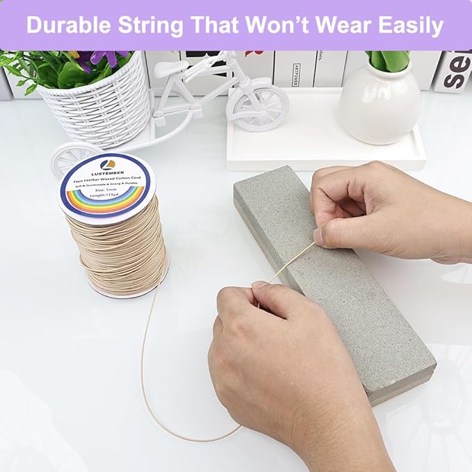 1mm Faux Leather Waxed Cotton Cord, 175 Yards – Durable Necklace String, Soft and Textured Cord for Necklaces, Bracelets, and Jewelry Making