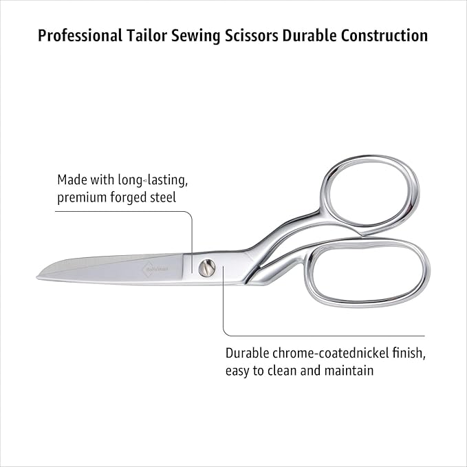 Professional Stainless Steel Fabric Scissors, 8-Inch Heavy Duty MultiPurpose Tailor Sewing Scissors for Fabric Cutting, Leather, Craft, Sharp Precision Shears Blades, Ergonomic Comfort Grip