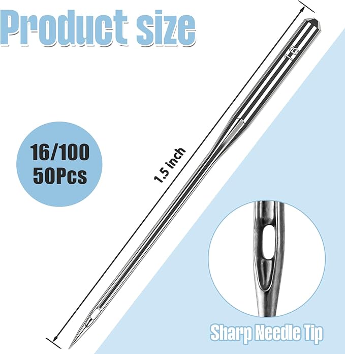 100 Pcs Size 100/16 Universal Leather&Jeans Sewing Machine Needles, Heavy Duty Machine Needles for Thickened Fabrics, Compatible with Home Sewing Machine