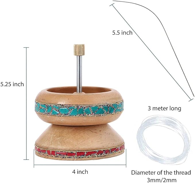 SHOP LC DELIVERING JOY Bead Spinner for Jewelry Making - Necklace Bracelet Maker with Big Eye Beading Needle and 3 mtr Wire Pinewood Wooden Birthday Gifts for Women- Turquoise & Red