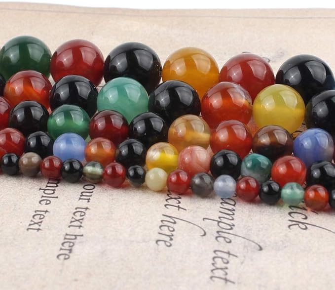 6mm Natural Multicolor Agate Beads for Jewelry Making Round Loose Gemstone Stones 1 Strand 15 Inch (60-63 pcs)