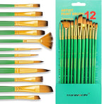 Transon Art Painting Brush Assorted Set of 12 for Acrylic Watercolor Gouache Hobby Painting Green