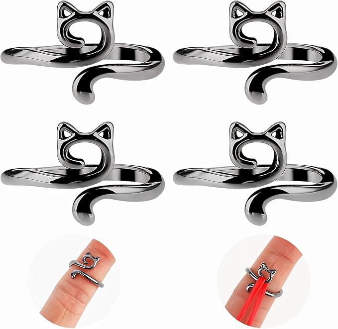 YUXIANLB 4pcs Knitting Crochet Loop Ring for Fingers Metal Open Yarn Guide Crochet Rings Adjustable Braided Faster Knitting Thimbles Holders Accessories for Crochet Mother Grandma Gifts (4Black)