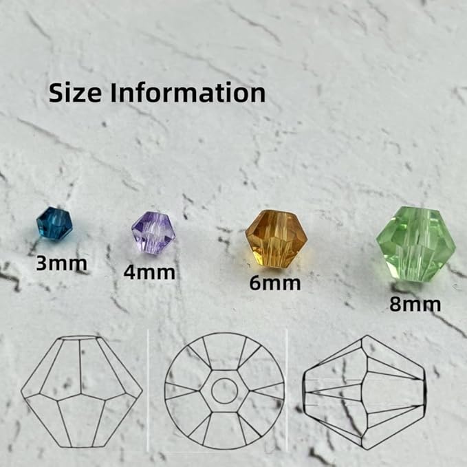 500pcs 3mm Bicone Glass Crystal Beads for Jewelry Making, Faceted Bicone Glass Spacer Beads for Bracelet Earring Necklace DIY Craft(Mix Color)
