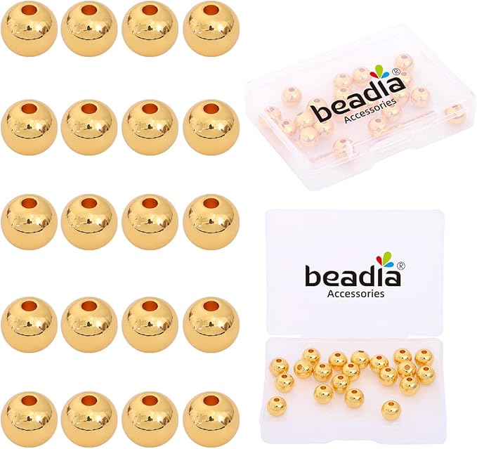 18K Gold Plated Round Spacer Beads 8mm 20pcs for Jewelry Making Findings Non Tarnish
