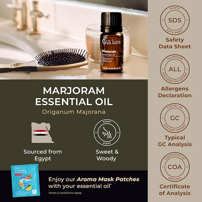 Gya Labs Marjoram Essential Oil - 0.34 Fl Oz - for Hair, Skin, Diffuser, Aromatherapy & DIY Candle Making Scent