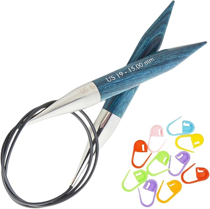 KnitPro Dreamz Circular Knitting Needles 47 inch, Size 19 (120cm, 15.00mm) with 10 Colorful Stitch Markers
