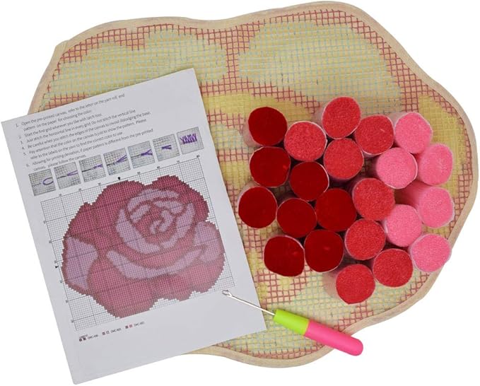 Ylkgogo Latch Hook Rug Kits for Kids Adults Needlework Cross Stitch Kits Printed Canvas Home Decoration 20.5" X 15" (Rose)