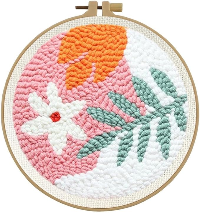 Esffaci Punch Needle Kit for Adults Beginner Starter Punch Embroidery Kit with Flower Pattern DIY Punch Stitch Supplies with Stamped Fabric Yarn Hoop Tool Instruction