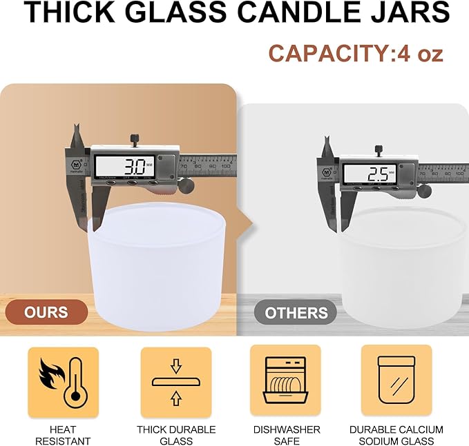 SHOWIN Thick Candle Jars for Making Candles 20 Pcs, 4 OZ Empty Jars with Wood Lids for Candle Making, Sample Container, Matte White