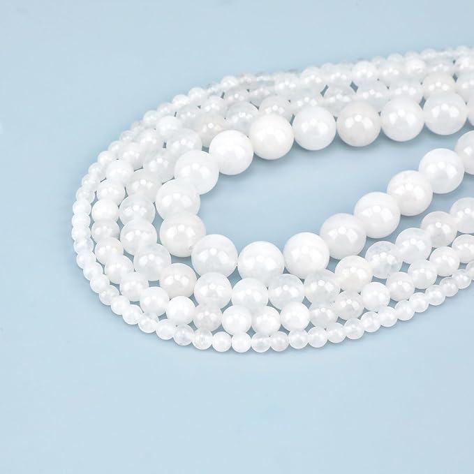 10mm 100pcs Natural Stone Beads White Jade Round Genuine Stone Beading Loose Gemstone Hole Size 1mm DIY Charm Smooth Beads for Bracelet Necklace Earrings (White Jade 10mm)
