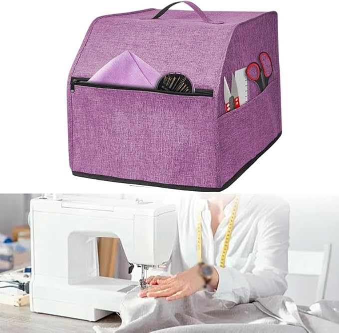 Overlock Sewing Machine Cover with Oxford Cloth and Multiple Storage Pockets, Protective Dust Shield for Serger or Overlock Machine, Fits 31.5 x 29 x 28.5 cm, Simpleto Clean for Home Sewing(Purple)