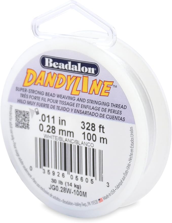 Beadalon Dandyline Bead Weaving & Stringing Thread, 0.28 mm / .011 in, White, 100 m