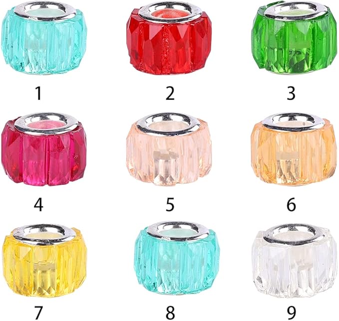 100 Pieces 14mm European Large Hole Spacer Beads Mix Color with Silver Brass Cores Assortments Charm Lampwork Beads Supplies for Necklace Bracelets Jewelry Making (Baguette Diamonds)