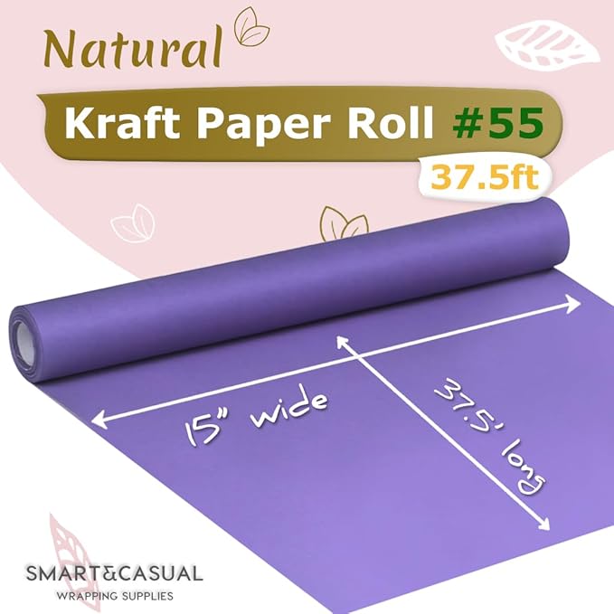 SMART&CASUAL 15" x 450" (37.5') Kraft Paper Roll for Art Craft Supplies Gift Wrapping Moving Packing Kids Painting Drawing Paint Easel Poster Chart Paper (Purple, 15" W x 450" L (37.5'))