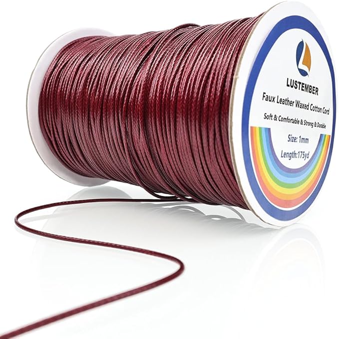 1mm Faux Leather Waxed Cotton Cord, 175 Yards – Durable Necklace String, Soft and Textured Cord for Necklaces, Bracelets, and Jewelry Making