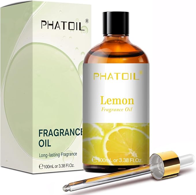 PHATOIL Lemon Fragrance Oils for Aromatherapy, 3.38FL.OZ Diffuser Oils for Home, Perfect for Aromatherapy, Humidifiers, Yoga, DIY Candle and Soap Making - 100ml