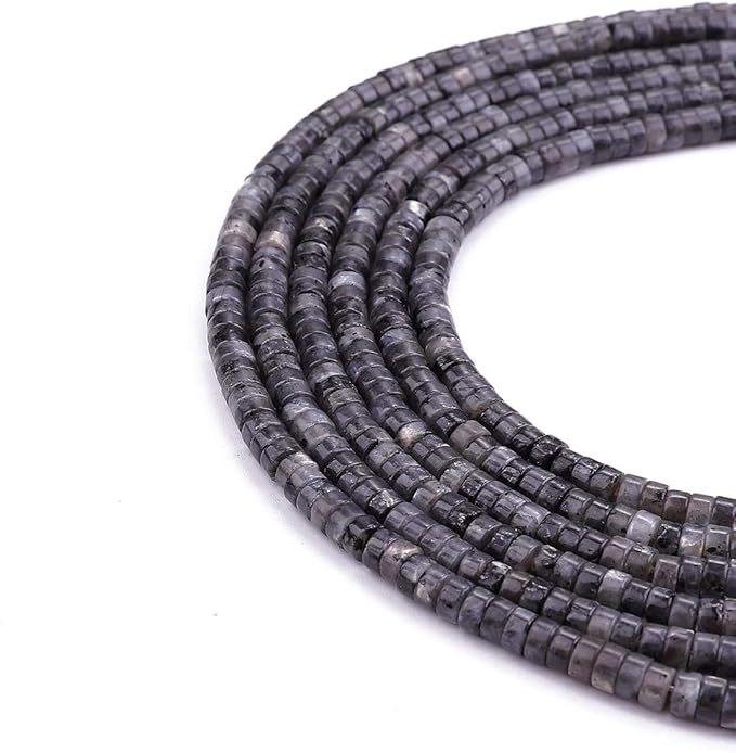 Natural Black Spectrolite Spacer Beads Caps Loose Semi Gemstone for Beading Jewelry Making 4mmx2mm 38cm