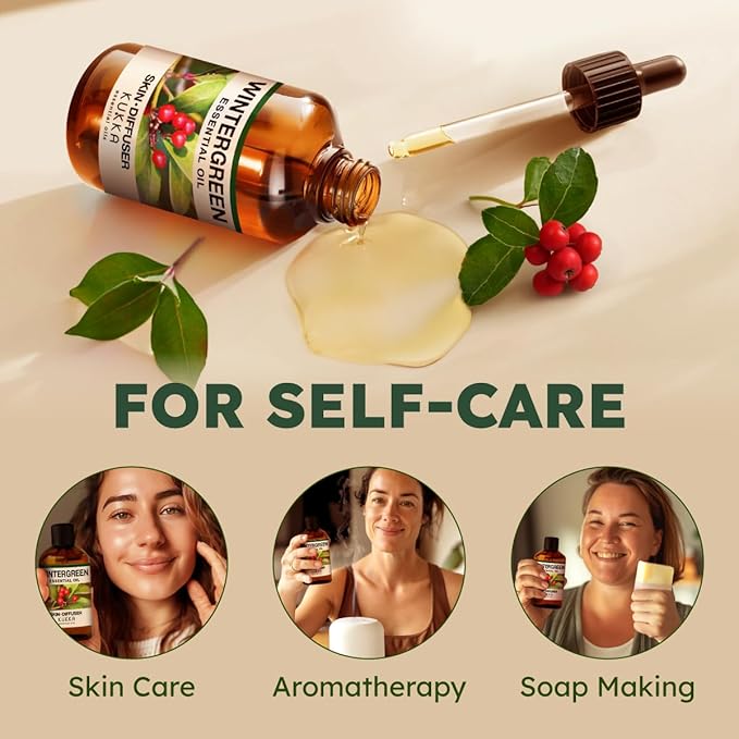 KUKKA Wintergreen Essential Oils - 3.40 Fl Oz - for Hair, Skin, Diffuser, Aromatherapy & DIY Soap Making Scent