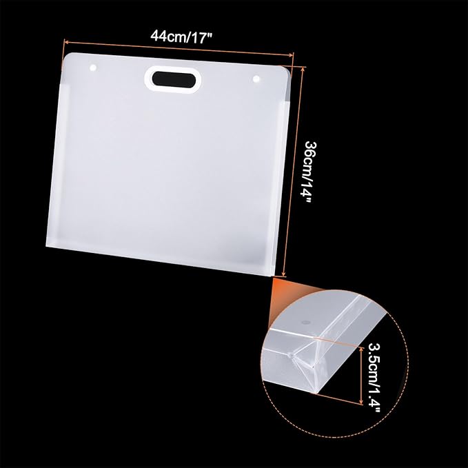 PATIKIL 17 x 14 Inch Plastic Art Portfolio, Large Art Storage Bag with Handles, Waterproof Folder Container for Artwork Drawing Sketch Poster Photography Diamond Painted, Clear White