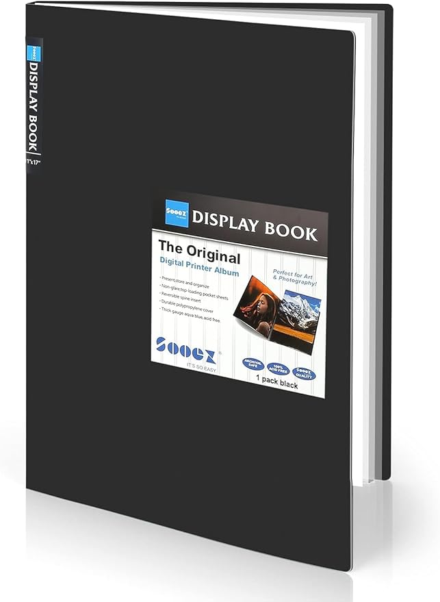 Sooez Art Portfolios 12"x18", Large Portfolio Folder with 30 Pockets & Black Inner Sheets, Display 60 Pages, 12 x 18 Presentation Book for Artwork Storage, Binder with Plastic Sleeves for Artist