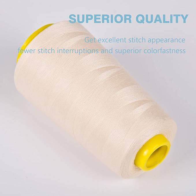 Ivory Serger Thread, All-Purpose Thread for Sewing, Polyester, 4 Cones of 3000 Yards Each Spool for Sewing Machine