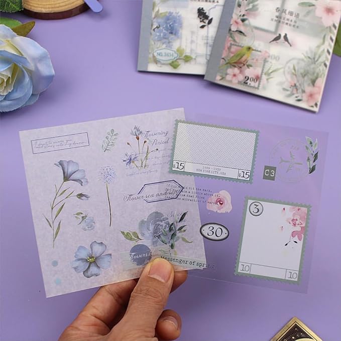 40 Sheets Sticker Book for Adults Journaling, Washi and PET Materials, Ephemera Aesthetic Stickers for Junk Journals, Bujo, Planners