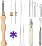 JSRQT Punch Needle Tool Set,Punch Needle Starter Kit,Adjustable Wooden Needle Punch,Rug Hooking Beginner Kit for Adults Beginner Embroidery